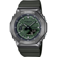 【CASIO 卡西歐】G-SHOCK 軍綠 八角雙顯電子錶(GM-2100B-3A)