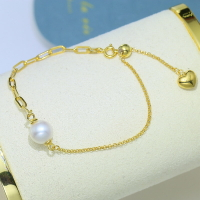 DIY珍珠配件 S925純銀愛心調節手鏈空托 個性時尚手飾手環銀托女