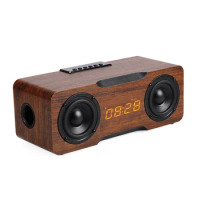 Wooden Retro Bluetooth Speaker Home Clock Small Audio TF High Power 30W Amplifier Subwoofer