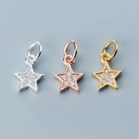 925 Sterling Silver AAA CZ Zircon Paved Decoration Star Charms Gold/Rose Gold S925 Silver Dangle Pendants DIY Jewelry Making