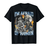 Áo thun unisex in hình chó sói I'm Afraid of Women hài hước, chất liệu cotton 100%, tay ngắn dáng ca