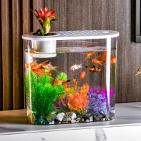 Fish Tank Stand Goldfish Aquarium Clear Keeper Plastic For Desktop Household Tabletop Ecological Water Tank Aquarium Box Plastic