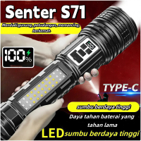 S71 Senter LED Super Terang Dua Warna Tahan Lama 100000 Lumens Senter Tahan Air 14 Light Mode Senter