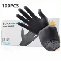 100/10PCS Disposable Black Nitrile Gloves For Household Cleaning Work Safety Gardening Gloves Kitchen Cooking Tools