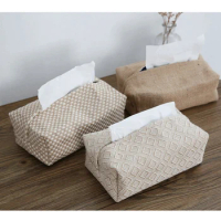 Jute Simple Tissue Box Living Room Cotton Pumping Tissue Case Car Towel Napkin Papers Holder Pouch Table Home Decor