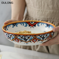 美式鄉村手繪陶瓷餐具波西米亞風湯碗面碗粥碗深盤蓋澆飯盤釉下彩