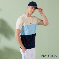 Nautica男裝 撞色設計休閒條紋短袖T恤-藍色