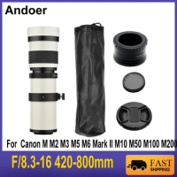 MF Super Telephoto Zoom Lens F/8.3-16 420-800mm T2 Mount with M-mount Adapter for Canon M M2 M3 M5 M6 Mark II M10 M50 M100 M200