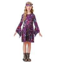 Children's Retro Disco 70s And 80s Hippie Cosplay Printed Stage Show Costume