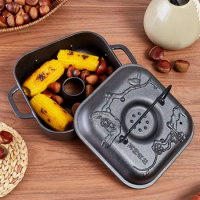 Multi-function Square Cast Iron Baking Pans Household Cast Iron Pot Raw Iron Pan Roasted Corn Roasted Sweet Potato Cooking Pots