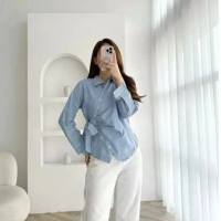 BEFA - Ayda Blouse Atasan Wanita Model Tali Samping Formal Casual Blouse Lengan Panjang Baju Katun