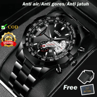 Jam Tangan Pria Olahraga Kuarsa Otomatis Date Tali Stainless Steel Kasual Pria Jam Tangan Cowok Anti
