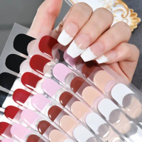 16Tips French Gel Nail Strips Patch Sliders Adhesive Waterproof Long Lasting Full Cover Gel Nail Stcikers UV Lamp Need