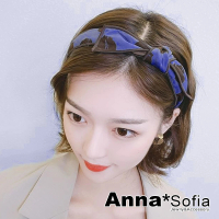 【AnnaSofia】韓式髮箍髮飾-繪色兔耳側結 現貨(紫藍系)