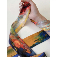 Silk Scarf Belt for Women 2025 New Vintage Oil Painting Small Long Strip Hairband High-end Feel Bag 
