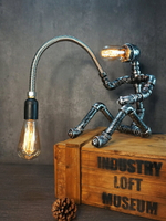 創意復古工業風燈飾朋克鐵管臺燈水管機器人禮物咖啡酒吧裝飾擺件