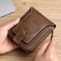 2023 Retro Mens Wallet Leather Male Walet Multifunction Storage Zipper Coin Purse high-capacity Wallets Credit Card Holder Bags