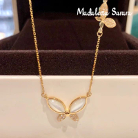 MADALENA SARARA 18K Gold Women Necklace White Shell Butterfly Pendant Necklace AU750 gold O Shape Chain Necklace
