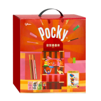 【Glico 格力高】Pocky百奇 歡聚疊疊樂禮盒(巧克力棒*1、草莓棒*1、牛奶棒*1、抹茶棒*1、疊疊樂*1)