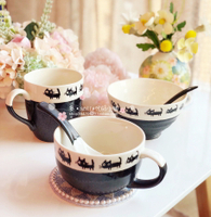 美濃燒小黑貓咪陶瓷馬克杯湯杯飯碗勺子杯子