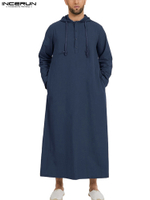 INCERUN islam Jubba Thobe Long Sleeve jubah baju Hoodies Arab Saudi Kaftan Long Jubba Thobe Hombre Muslim lelaki Abaya pakaian