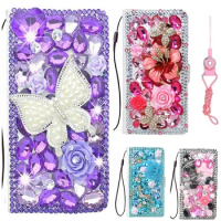 for TCL 10L /10 LITE/10 Pro/10 5G/20 Case with Glass Screen Protector,Bling Diamonds Leather Filo Stand Wallet Women Phone Cover