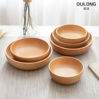 實木碗櫸木整木沙拉碗圓缽家用水果碗日式木質碗復古原木餐具純色