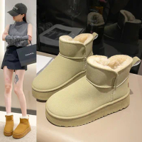 Women Snow Boots Ankle Flats Platform Suede Plush Warm Casual Shoes Winter New Thick Goth Fashion Shoes Chelsea Women Boots