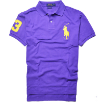 Ralph Lauren  經典3號大馬刺繡素面短袖寬版POLO衫-紫
