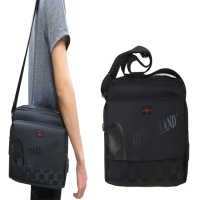 【OverLand】肩側包中容量二層主袋+外袋共四層(防水尼龍布+皮革USB外接+內線中性男女適)