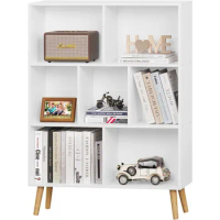 White bookshelf, 3-layer bookshelf with legs, 7-cube minimalist bookshelf, organizing shelf, bedroom display bookshelf, living