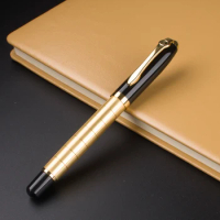 Luxury Golden cross Line Business office 0.5mm Nib Roller ball Pen New Metal Ballpoint Pen For Student Stationery Gif
