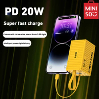 Miniso 200000mAh Power Bank 66W Fast Charging Powerbank Built in Cables Portable Battery Charger for iPhone Huawei Samsung