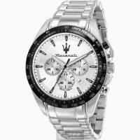 【MASERATI 瑪莎拉蒂】MASERATI手錶型號R8873612049(白色錶面黑錶殼銀色精鋼錶帶款)