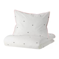 VÄNKRETS 單人被套附一個枕頭套, 圓點圖案 白色/粉紅色, 150x200/50x80 公分