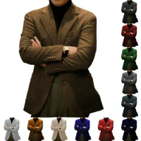 Formal Men's Blazer Herringbone Tweed Jacket Tuxedo Vintage Wool Wedding Coat for Men blazer hombre