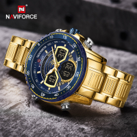 NAVIFORCE นาฬิกาสำหรับผู้ชายธุรกิจหน้าปัดใหญ่นาฬิกาข้อมือดิจิตอลกันน้ำสแตนเลสชายนาฬิกาลำลอง Relógio Masculino