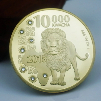 非洲贊比亞紀念幣鑲鉆金錢豹金幣 野生動物非洲豹紀念幣外幣硬幣