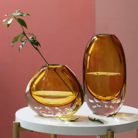 創意水滴琉璃花瓶擺件客廳插花輕奢玻璃干花器樣板間裝飾擺設