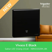 Schneider Electric Vivace E Saklar Lampu Hitam LED - 1 Gang 1 Arah 1G1A 20A - KBN31D20N_BK