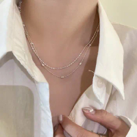 Double-layer millet bead ring necklace female summer simple senior clavicle chain