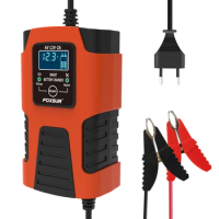 FOXSUR 6V 12V 2A battery charger,3--Stage Automatic charger, for most battery types including Calcium, Gel and AGM, Wet