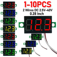 10PCS 0.28 Inch 2 Wires Mini Display Module Volt Meter LED Screen Digital Voltmeter DC2.5V-40V Car Mobile Power Voltage Tester