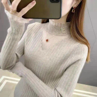 Knitted Sweater for Women 2025 New Autumn Winter Slim Fit Half Turtleneck Base Shirt Women's Sweater