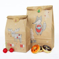 12pcs/set Kraft Paper Baking Bag, Christmas Candy, Snacks, Paper Bags, Gift Bags