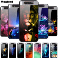 Tempered Glass Case For Samsung Galaxy A80 Cover Soft Bumper 3D Cat Printing Funda For Samsung Galaxy A80 A 80 2019 Phone Case