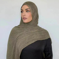 Premium Rayon Viscose Scarf Crepe Fabric Hijab Crinkle Solid Color Shawls Breathable Scarves for Wom