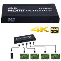 4Kx2k 3D HDMI Splitter 1x4 4K 60Hz HDMI Splitter HDMI2.0 1 In 4 Out Video Converter for PS4 STB DVD Camera PC To TV HDTV Monitor