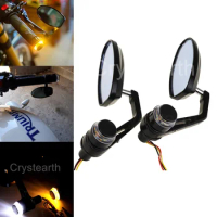 7/8" 22mm Motorcycle Handle Bar End Mirrors Rearview Side Mirror Turn Signal Universal For Ducati Honda Yamaha Suzuki Cafe Racer