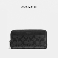 【COACH】官方直營經典Logo帆布風琴褶錢包-碳灰色/黑色(58112)